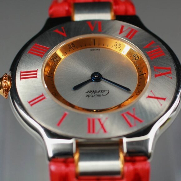Ladies Cartier Blood Red Leather Strap Watch main image 5